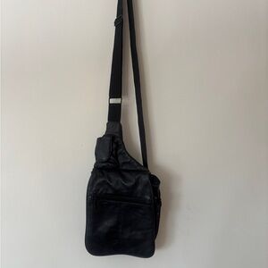 Vintage Buxton Black Leather Crossbody Bag